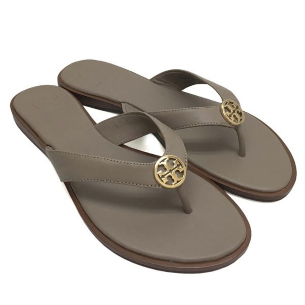 Tory Burch Benton Flat Logo Sandals  7M  gray